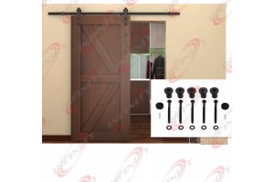 6Ft Sliding Door Closet Hardware Track Set 72" Rail Modern Style Black Barn Wood